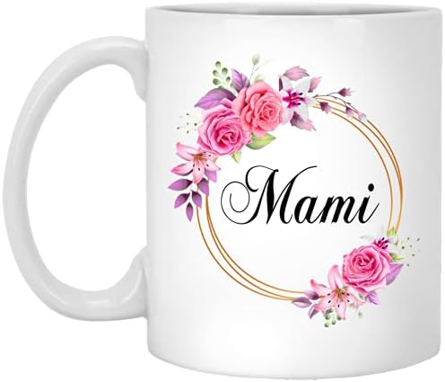 GavinsDesigns Mami Flower New Novertyty Ffee Chug Подарок за Денот на мајката - Мами розови цвеќиња на златна рамка - нов цвет од кригла