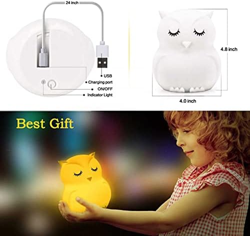 Xianfei Owl ноќна светлина за деца, 9 бои меки силиконски животни Пат ламба, USB цртана цртана светла ламба покрај сензорот