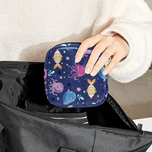 Период торба, санитарна торба за складирање на салфетка, козметичка кеса, торба за подлога, апстрактна риба медуза Кит сина шема