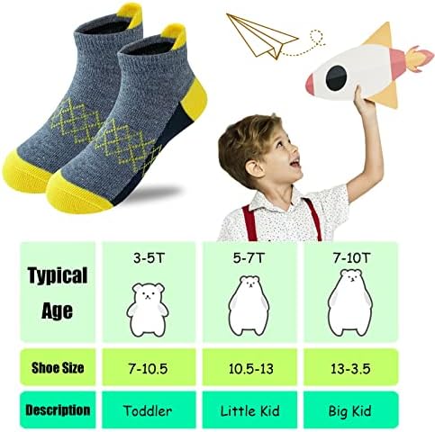Copамегио Бојс чорапи 12 пара Деца половина перница со ниско сечење чорапи Атлетик чорап за глуждот за малку големи деца со големина 3-10 години