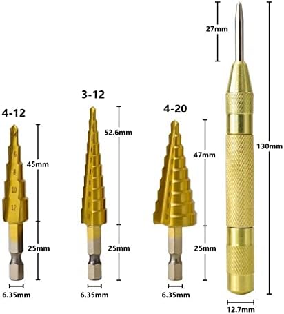 Zthome Step Cone Drible Bit 3-12/4-12/4-20mm дупка обложена дрвена метал зачекори вежба со права дупчење бит