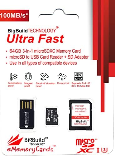 BigBuild Технологија 64GB Ултра Брз 100mb/s U3 microSDXC Мемориска Картичка За Samsung Galaxy A30/A30s, A31/A32, A40/A41, A42 Мобилен Телефон