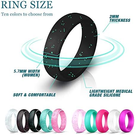 Oyalma 10pcs/Постави силиконски сјајни свадбени ленти хипоалергичен пар Флексибилен прстен на силиконски прстен од 5,7 мм ширина - Шарена