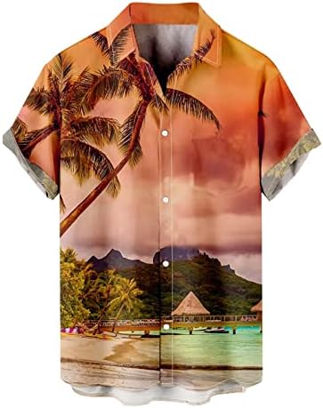 Машки летни кошули на плажа Тропски хавајски кошули Обични кратки ракави копче надолу кошули Палми за печатење Алоха кошули