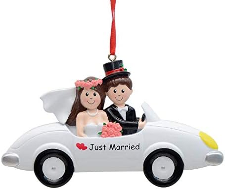 Персонализирани само оженети свадбени автомобили Божиќ украс кафеава коса свадба двојка Орнамент Нашиот прв Божиќен подарок