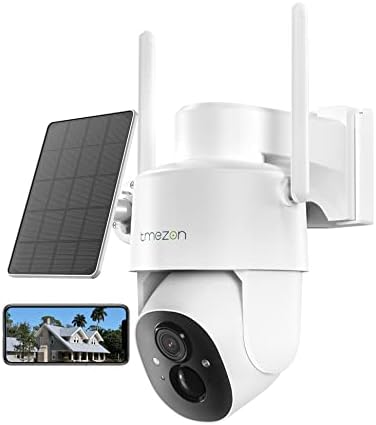 Безжична безбедносна камера Tmezon Надворешна, 2K соларна безбедносна камера со PAN TILT 360 ° View, PTZ WiFi контрола, ноќно гледање во боја