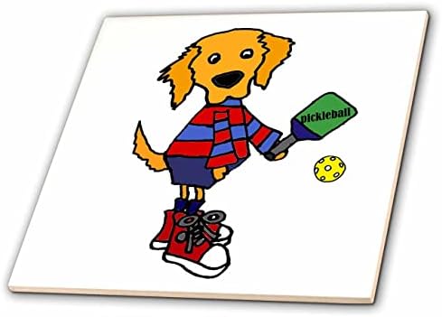 3dRose Смешни Симпатична Златен Ретривер Куче Играње Кисела Топка Спортски Цртан Филм-Плочки