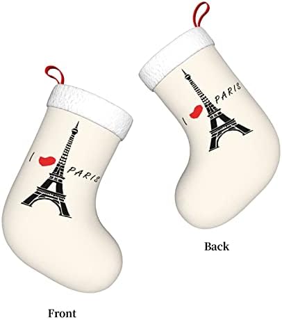 Cutedwarf Јас го сакам Париз Божиќно порибување Божиќни празници за одмор камин виси чорапи 18 инчи чорапи