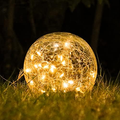 Градинарски соларни светла, испукана стаклена тркалезна топка светло на отворено Божиќна декорација, водоотпорна декоративна топла