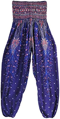 Angенски цветачи на Andongnywell Harem Панталони дами за боење печати лабава долга панталони со панталони со панталони за панталони