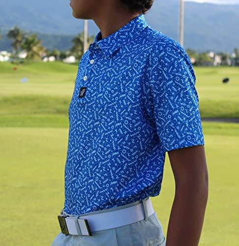 3G голф носат момчиња Поло кошула перфоманција влага, суво вклопување со краток ракав моден принт атлетски голф поло маици