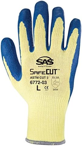 SAS Security 6772-15 Cut отпорен Safecut ™ Aramid предиво ракавици, латекс -облога, ASTM Cut Ниво 3, EN 388 Ниво 3444 - 2xlrg - малопродажба - малопродажба