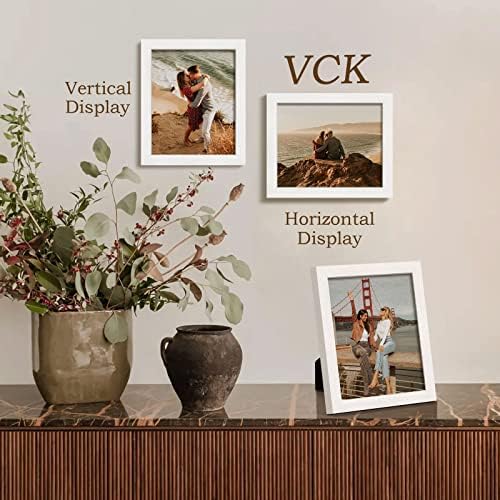 VCK 8x10 сет на рамка за слика од 4 - бели, текстурирани ексклузивни рамки за слики од дрво со полиран плексиглас