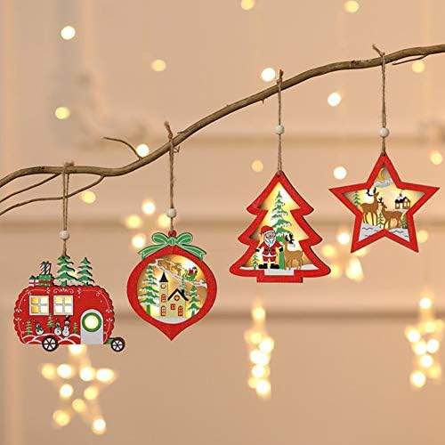 Волбест Божиќ што виси украс дрвена дрво од дрво праска предводена лесна лента што виси украс Божиќ декор