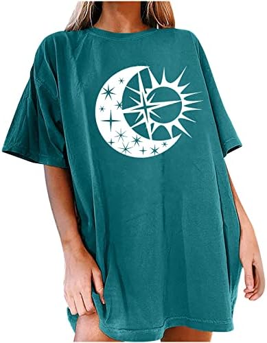 Womenените 2023 Модни врвови на Сонцето и Месечината Гроздобер маица Y2K блузи летни каузални туники кошула графички маички со