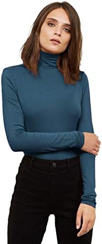 Thermalенски женски долг ракав Туртленк термички маици меки вградени памучни врвови на памук