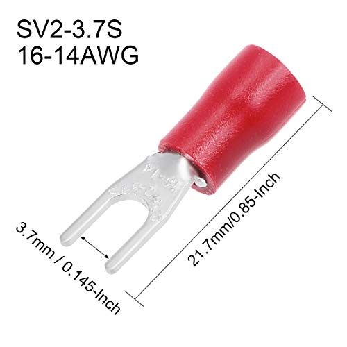 UXCELL 150PCS SV2-3.7S изолирана вилушка Spade U-Type Wire Connector Electrical Crimp Terminal 16-14awg RED