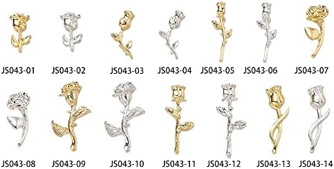 10 парчиња 3Д розови нокти уметнички шарми DIY занаети за декорација на нокти легура злато/сребро 7 -форма на цвет дизајн привлечност