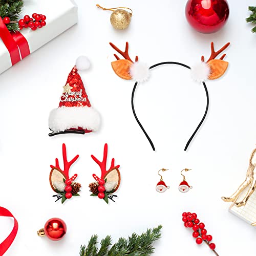 4 парчиња божиќни шноли за коса, Божиќни Ирваси Рогови Клипови За Коса, божиќна шапка за коса, Божиќни Обетки, празнични штипки
