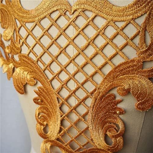Zsqaw златна ткаенина Апликација шуплива решетка извезена наметка јака шива железо на лепенка за фустан за декорација на венчавки DIY