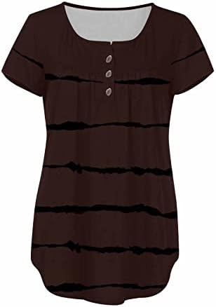 Nokmopo Tunic врвови за жени мода лежерна лента за печатена маица јака јака краток ракав пулвер врвот на врвот