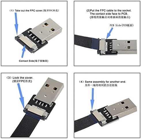 CABLECC со десна аголна USB 2.0 тип-А машко до USB-C Тип-Ц Машки податоци рамен тенок FPC кабел за FPV & Disk & Thone 20cm