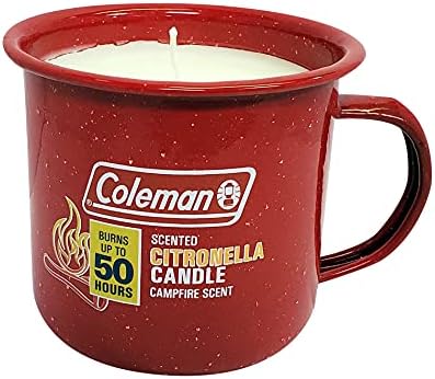 Coleman Repelents Tim Chug Outdoor Citronella свеќа | Рустикална свеќа за кампување на отворено со мирис на пожар, црвена боја