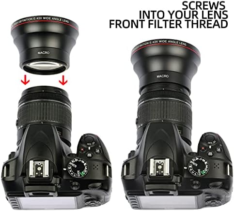 Lightdow 58mm 0,43 x Додаток НА HD Објектив Широк Агол Со Висока Дефиниција + Макро Дел За Canon EOS 70D 77D 80D 90D Rebel T8i T7i