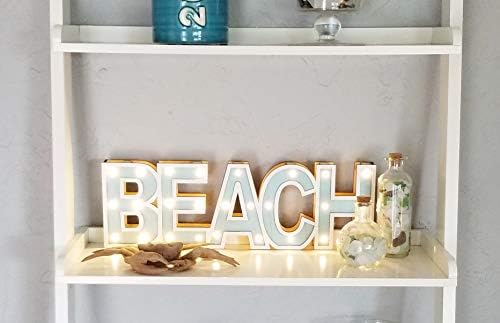 Декор на крајбрежниот wallид, знак на LED светло плажа, декор на плажа за спална соба, бања, просторија за сурфање или декор за забава на плажа,