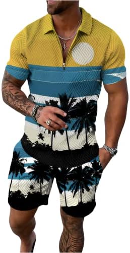 Менс краток ракав, обичен поло маица и шорцеви поставуваат две парчиња летни облеки zip polo tracksuit поставени за мажи