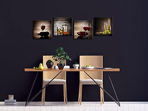 Wieco Art Црвено вино чаши модерна кујна wallидна уметност трпезарија Decondид декор 4 панели Апстрактни платно отпечатоци Уметнички дела