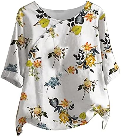Блузи за жени фустани обични маици со цвеќиња за цвеќиња од половина ракав, екипаж на екипаж врвови летни трендовски лабави маички маички