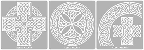 Aleks Melnyk 38 Metal Journal Stencils, келтски јазол, крст, ирски матрици од не'рѓосувачки челик 3 компјутери, алатка за шаблони