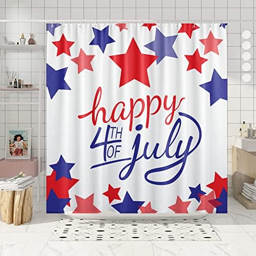 Среќен 4 јули Туш Завеса Црвено Сина ПАТРИОТСКА САД Ѕвезди Американско Знаме Туш Завеси За Денот На Независноста Украси За Бања