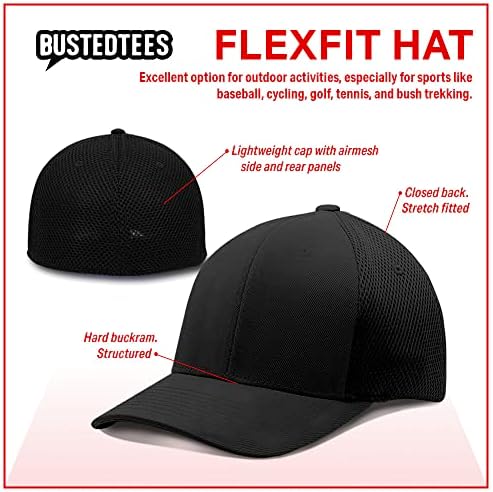 Bustedtees Империјал офицер Flexfit Hat Casual Wear Baseball Cap за мажи што дишат флексибилно вклопуваат ултрафибер Airmesh опремено капаче