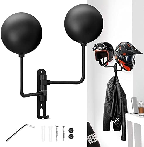 Држач за шлемови на мотоцикли Анзом, решетката за мотоцикли со шлемови со 2 држачи за тркалезно топка, држач за шлемови wallид монтирање