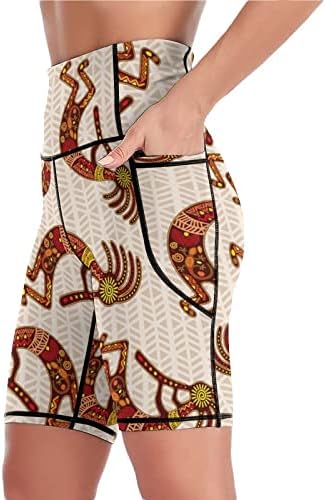 Кокопели родна племенска уметност женска женска висока половината јога шорцеви за вежбање велосипедски кратки панталони со џеб
