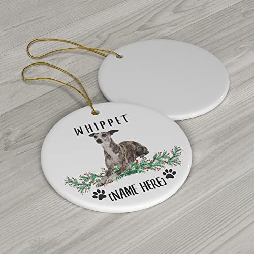 Подароци за кучиња од Whippt Brindle 2023 украси за новогодишни елки персонализирани со вашите кучиња име Керамички круг