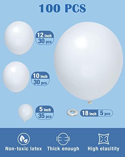 Понамфо Белата Партија Латекс Балони-100 парчиња 18+12+10+5 Балони Балон Лак Комплет Како Роденденска Забава Балони Пол Откриваат Балони Бебе Туш