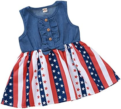 Зфздрен Бебе девојка 4 јули Фустан Патриотска Облека Девојче Американско Знаме Фустан Деца Денот На Независноста Сарафан Здолниште