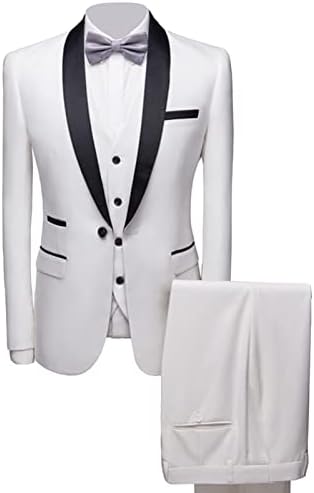 Mens 3 парче тенок фит смокинг постави едно копче шал јака цврста јакна елек панталони матурска свадба јакна елеци панталони костуми