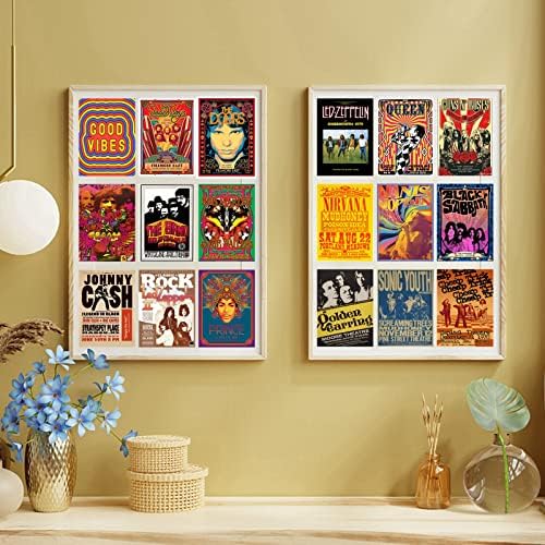 Албумот на постери на рок бенд опфаќа гроздобер рок -постер за соба естетски 50 парчиња ретро бенд комплет за wallидови за wallидови