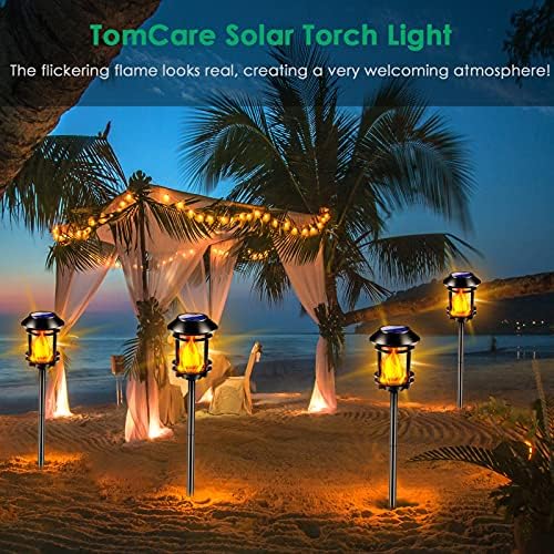 TomCare Solar Post Lights Надворешно треперење на пламен соларни светла на отворено осветлување за градина двор