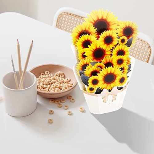Felomdep 3D pop up хартија за цвеќиња со цвеќиња со букет со картичка за белешки, сончоглед, што значи позитивност и светлина, уникатна картичка за подароци за жени на роден