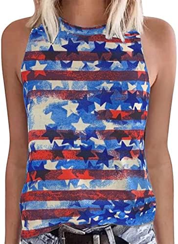 Americanенски американско знаме на 4 -ти јули на 4 -ти резервоарот врвни starsвезди ленти графички маички обични патриотски резервоар без ракави за жени