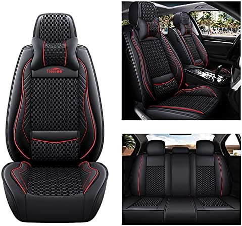 Freesoo Car Seat Seat Covers Full Set, кожено седиште на седиштето за дишење на автомобилски додатоци со лумбална поддршка Универзално вклопување