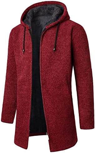Beuu долг џемпер кардиган јакни за мажи, есен зимски патент плетен качулка топло тенок вклопна обична туника надворешна облека