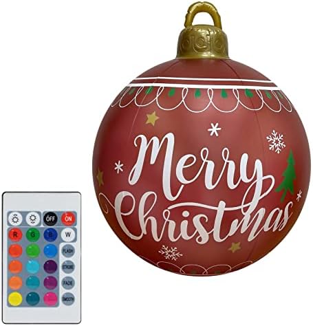 HHMEI Божиќни декори топка - 24 инчи за декорација топка на отворено Божиќно украсена топка со вграден LED за хиристарма за забава, отворено,