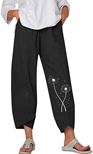 Grge beuu женски случајни удобни плажа џемпери памучни постелнини панталони отворено еластични удобни панталони со високи половини со џеб