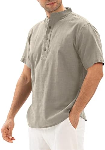 XXBR памучни ленени кошули за мажи кратки ракави Хавајски летно копче надолу со цврста боја маица опуштена плажа обични врвови